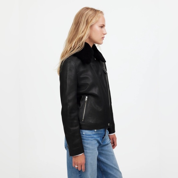 Madewell Sherpa-Collar Asymmetric Zip-Front Jacket in Leather NS382 - Picture 2 of 6
